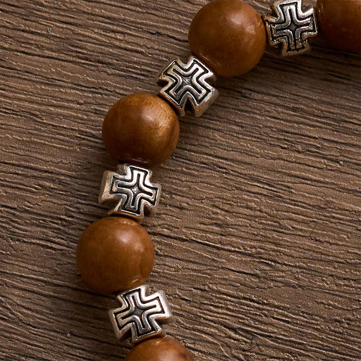 SolaceBeads Peach Wood Bracelet: Blessing of the Wood - Cross Spacers &amp; Chalice and Host medal - image 2