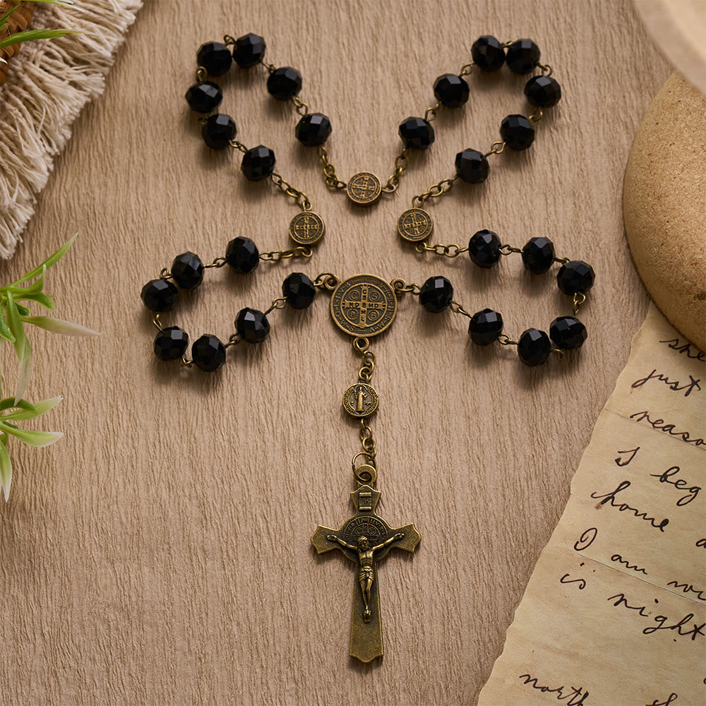 SolaceBeads St. Benedict Black Crystal Chaplet Rosary : Divine Protection & Sacred Devotion - St. Benedict - image 0