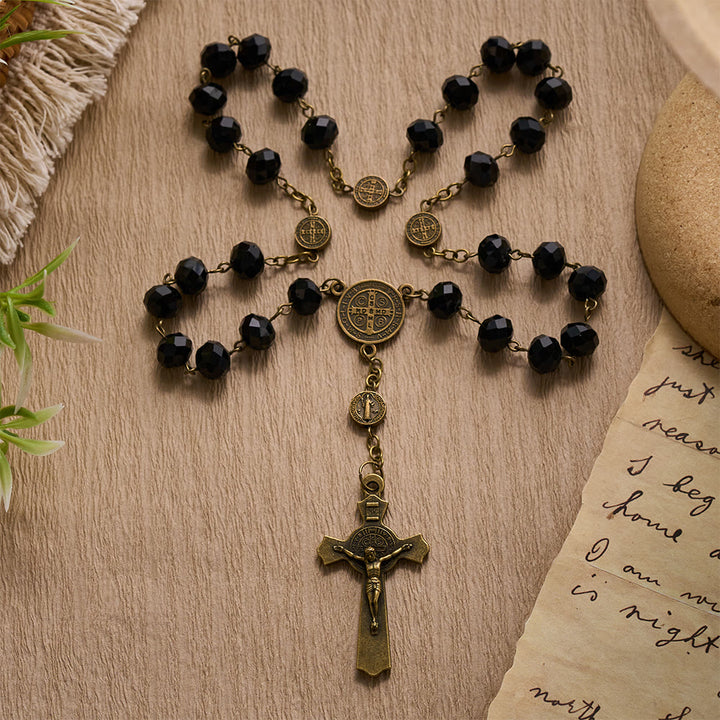 SolaceBeads St. Benedict Black Crystal Chaplet Rosary : Divine Protection &amp; Sacred Devotion - St. Benedict - image 0