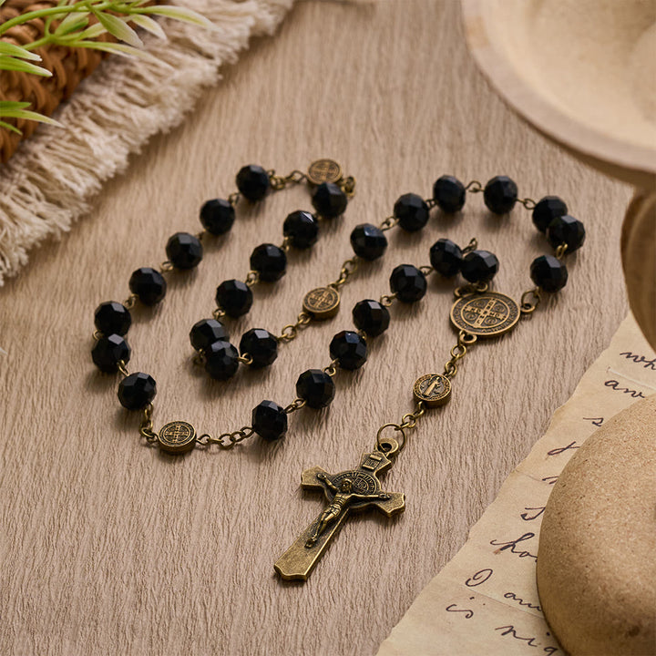 SolaceBeads St. Benedict Black Crystal Chaplet: Divine Protection &amp; Sacred Devotion - image 1