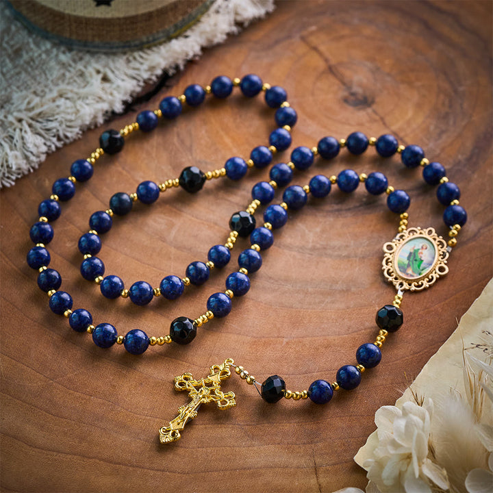 SolaceBeads Lapis &amp; Black Crystal Accents Rosary With Gold Crucifix: Eternal Blessing Of St. Jude - image 10