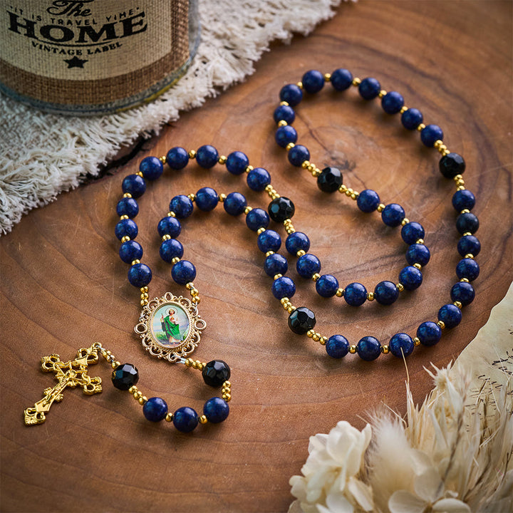 SolaceBeads Lapis &amp; Black Crystal Accents Rosary With Gold Crucifix: Eternal Blessing Of St. Jude - image 7