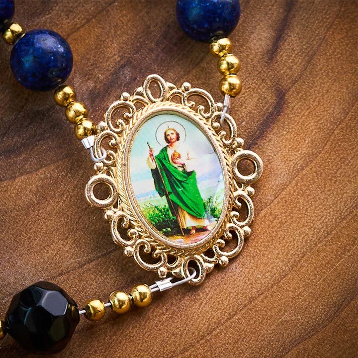 SolaceBeads Lapis &amp; Black Crystal Accents Rosary With Gold Crucifix: Eternal Blessing Of St. Jude - image 3