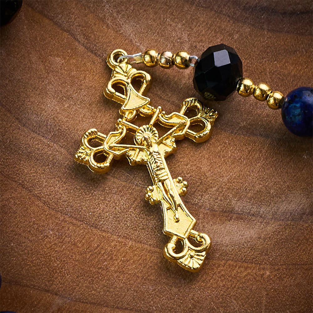 SolaceBeads Lapis &amp; Black Crystal Accents Rosary With Gold Crucifix: Eternal Blessing Of St. Jude - image 4