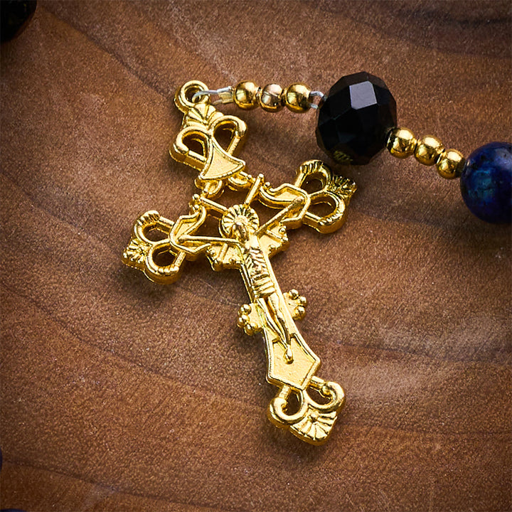 SolaceBeads Lapis &amp; Black Crystal Accents Rosary With Gold Crucifix: Eternal Blessing Of St. Jude - image 4
