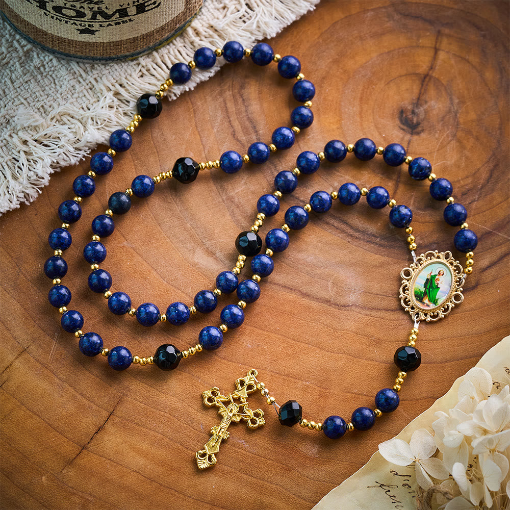 SolaceBeads Lapis &amp; Black Crystal Accents Rosary With Gold Crucifix: Eternal Blessing Of St. Jude - image 8