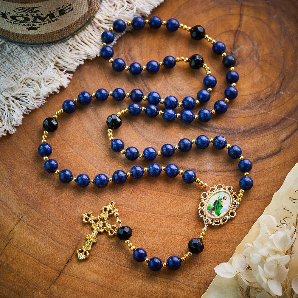 SolaceBeads Lapis &amp; Black Crystal Accents Rosary With Gold Crucifix: Eternal Blessing Of St. Jude - image 9
