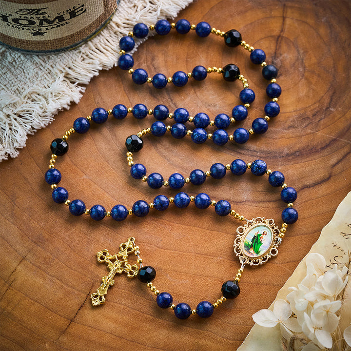 SolaceBeads Lapis &amp; Black Crystal Accents Rosary With Gold Crucifix: Eternal Blessing Of St. Jude - image 9