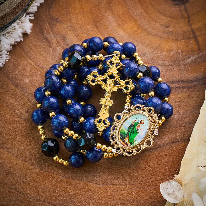 SolaceBeads Lapis &amp; Black Crystal Accents Rosary With Gold Crucifix: Eternal Blessing Of St. Jude - image 6