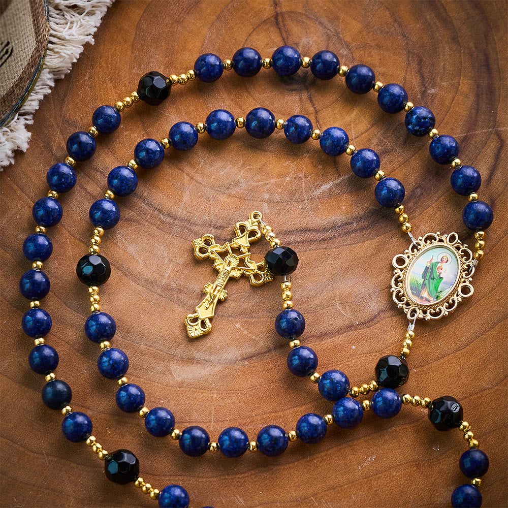 SolaceBeads Lapis &amp; Black Crystal Accents Rosary With Gold Crucifix: Eternal Blessing Of St. Jude - image 11