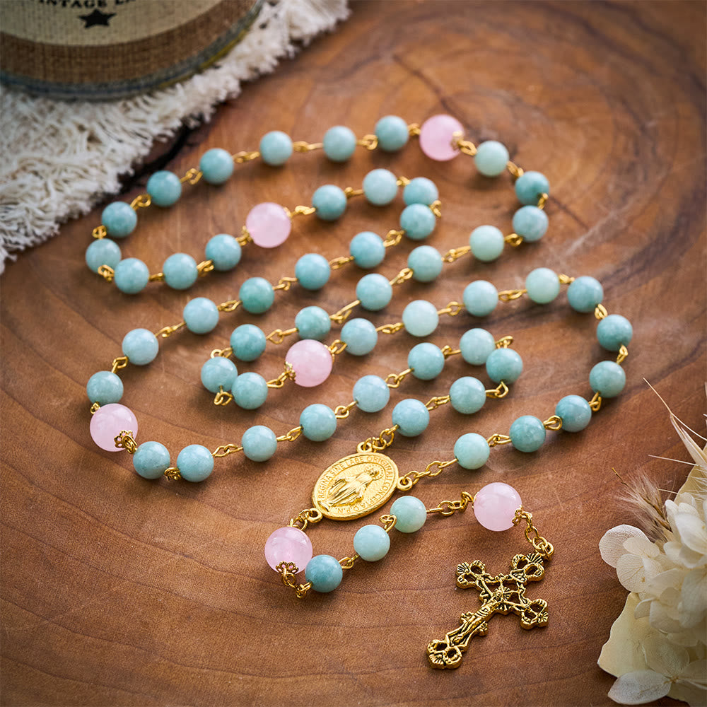 SolaceBeads Jadeite &amp; Pink Bead Divine Rosary: Sacred Symbols of Grace &amp; Devotion - image 2