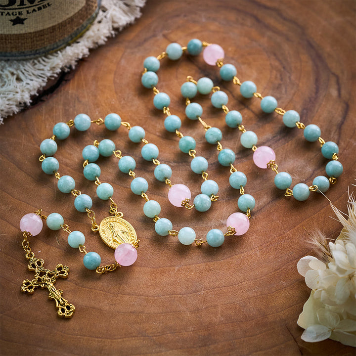 SolaceBeads Jadeite &amp; Pink Bead Divine Rosary: Sacred Symbols of Grace &amp; Devotion - image 6