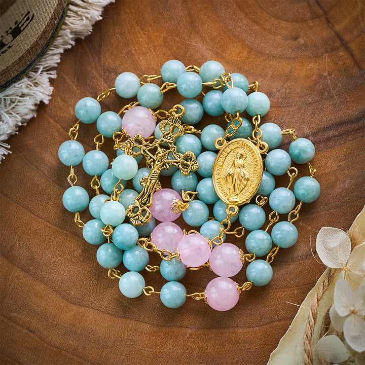 SolaceBeads Jadeite &amp; Pink Bead Divine Rosary: Sacred Symbols of Grace &amp; Devotion - image 8