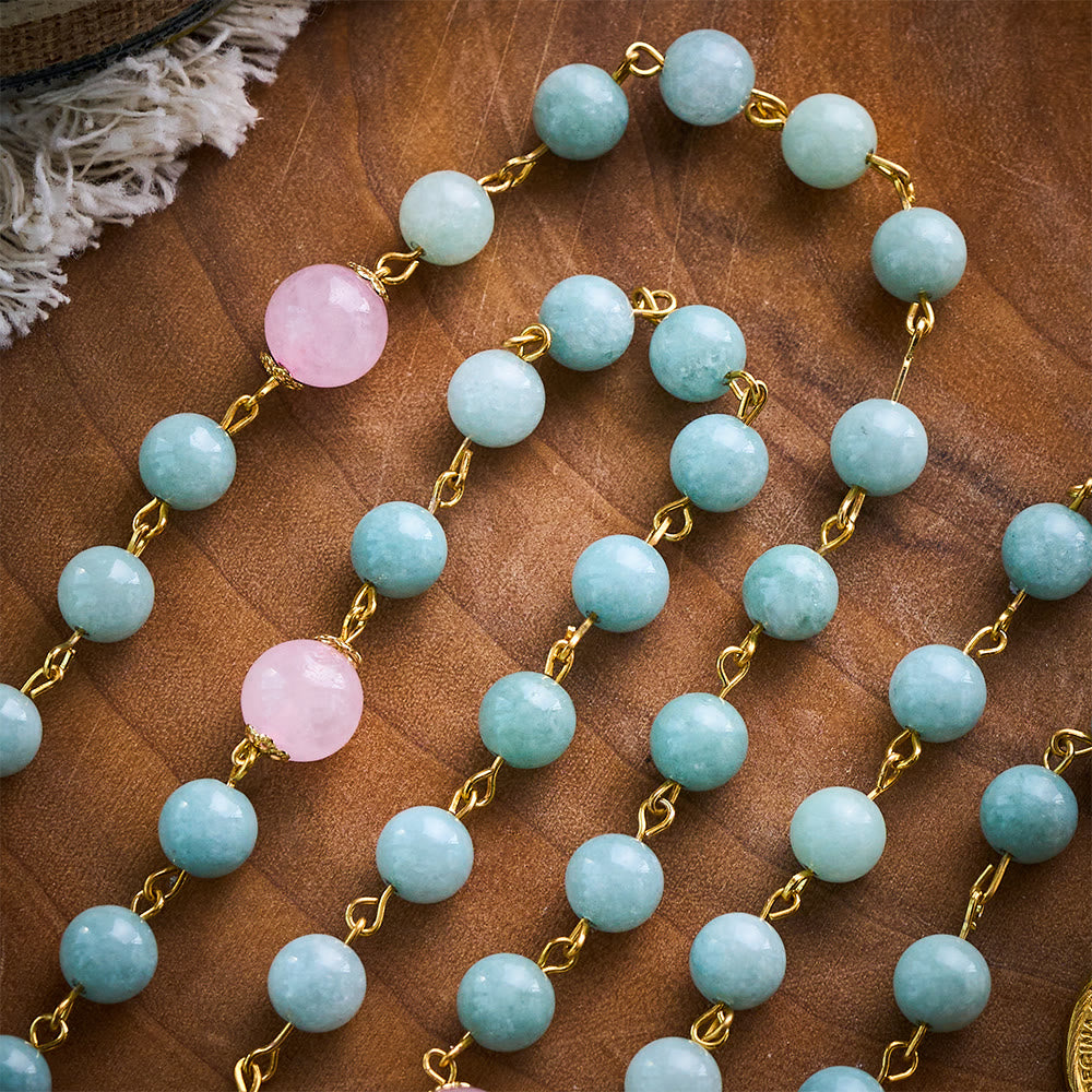 SolaceBeads Jadeite &amp; Pink Bead Divine Rosary: Sacred Symbols of Grace &amp; Devotion - image 4