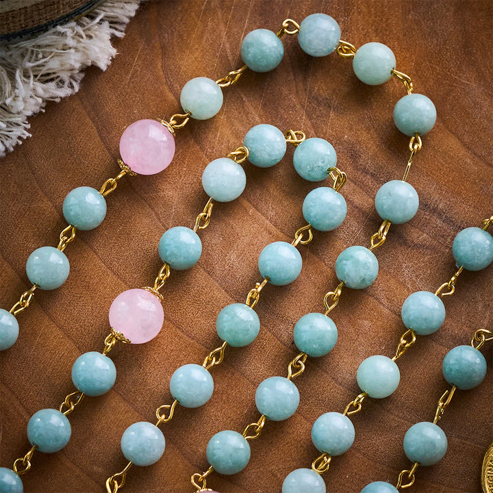SolaceBeads Jadeite &amp; Pink Bead Divine Rosary: Sacred Symbols of Grace &amp; Devotion - image 4