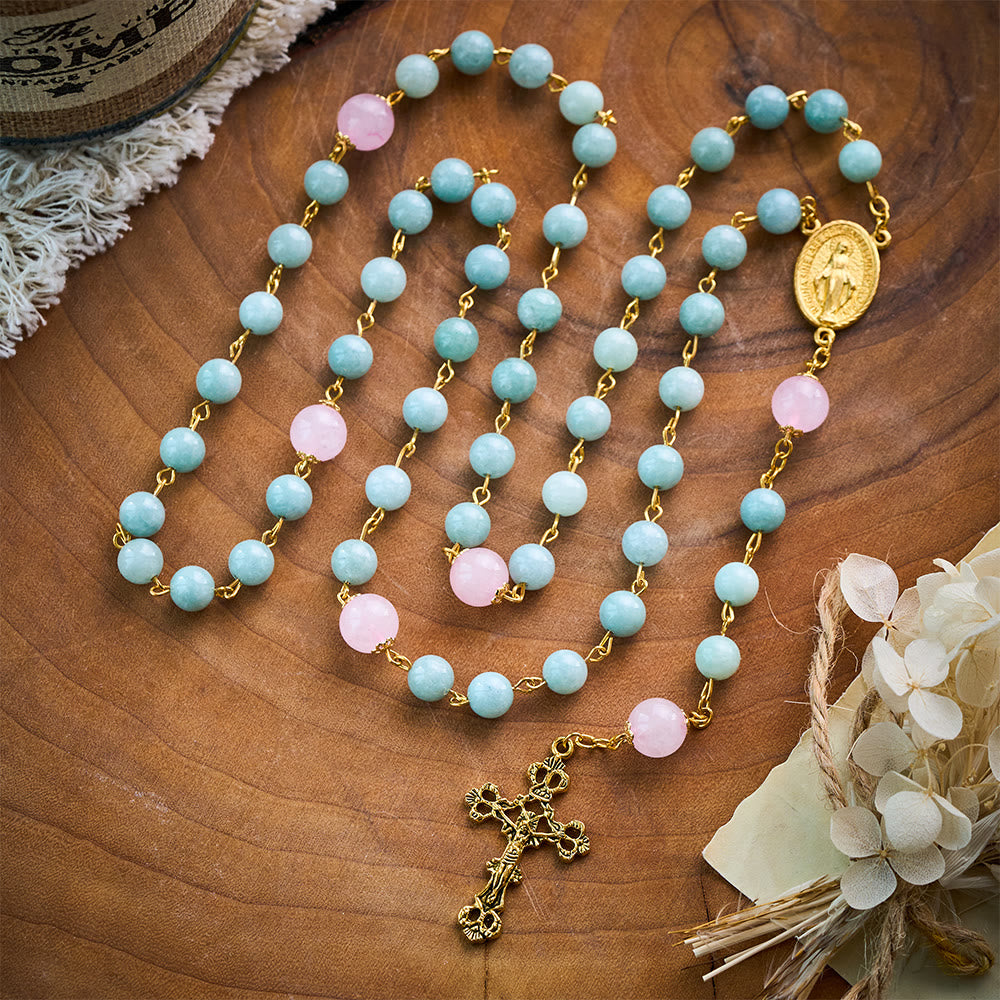 SolaceBeads Jadeite &amp; Pink Bead Divine Rosary: Sacred Symbols of Grace &amp; Devotion - image 3