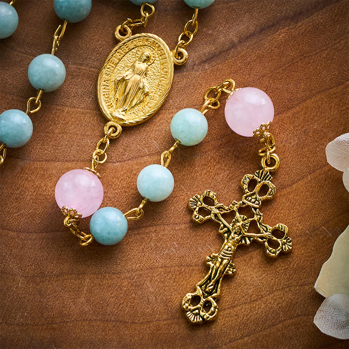 SolaceBeads Jadeite &amp; Pink Bead Divine Rosary: Sacred Symbols of Grace &amp; Devotion - image 5