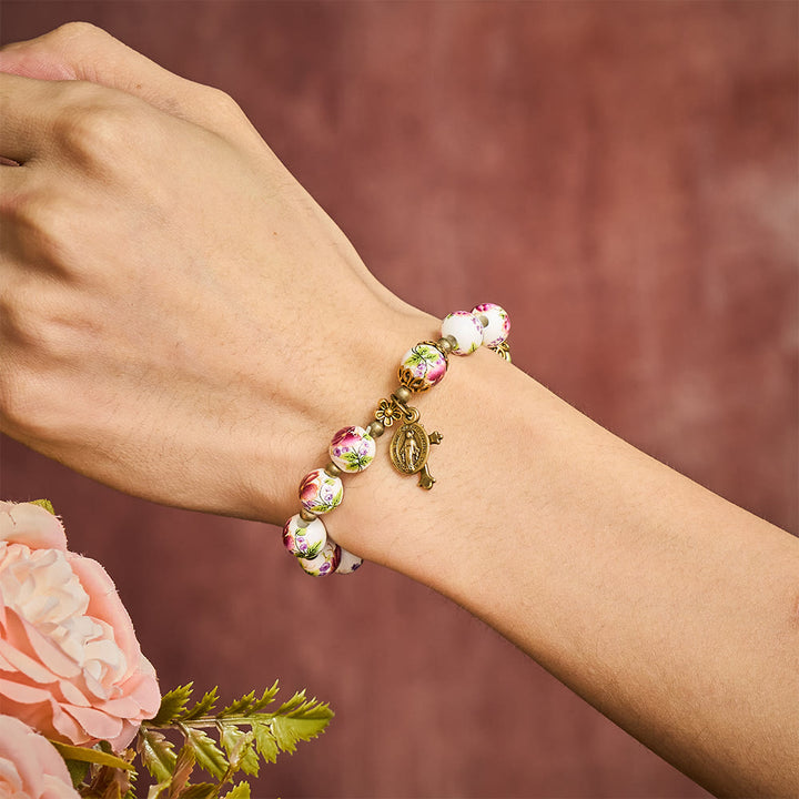 SolaceBeads Floral Ceramic Rosary Bracelet: A Bloom of Grace in Every Bead - image 1