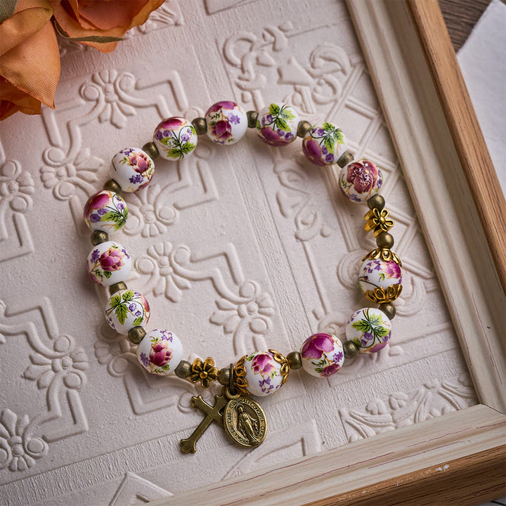 SolaceBeads Floral Ceramic Rosary Bracelet: A Bloom of Grace in Every Bead - image 5