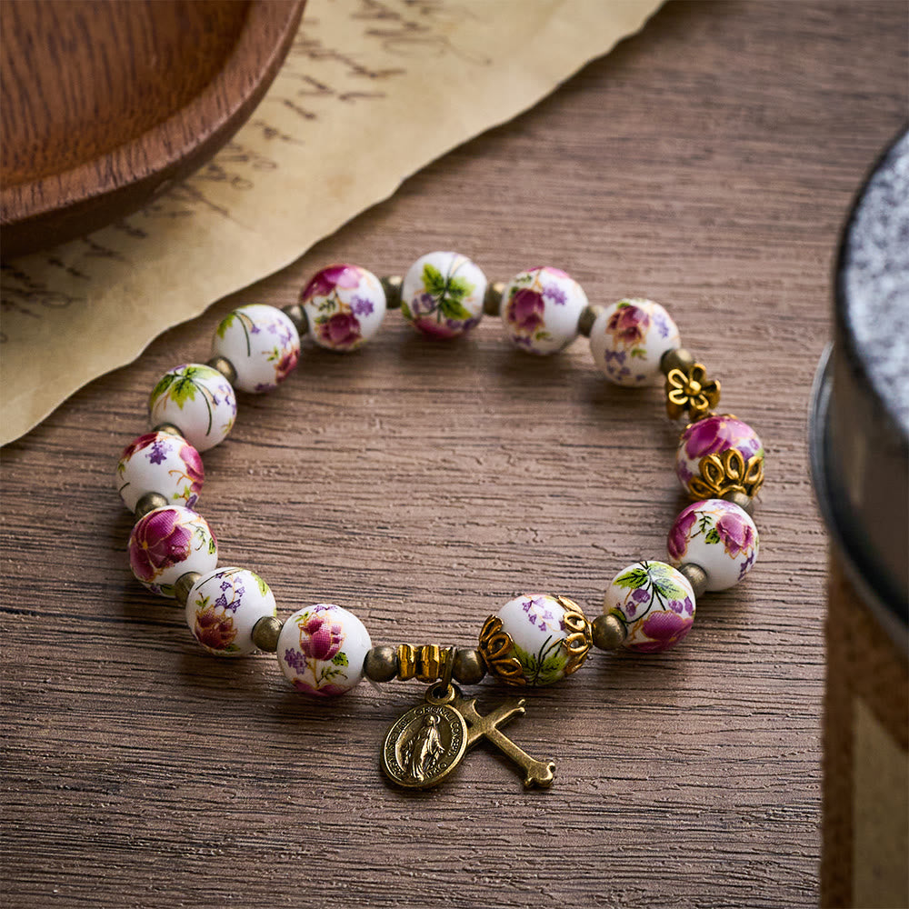 SolaceBeads Floral Ceramic Rosary Bracelet: A Bloom of Grace in Every Bead - image 2