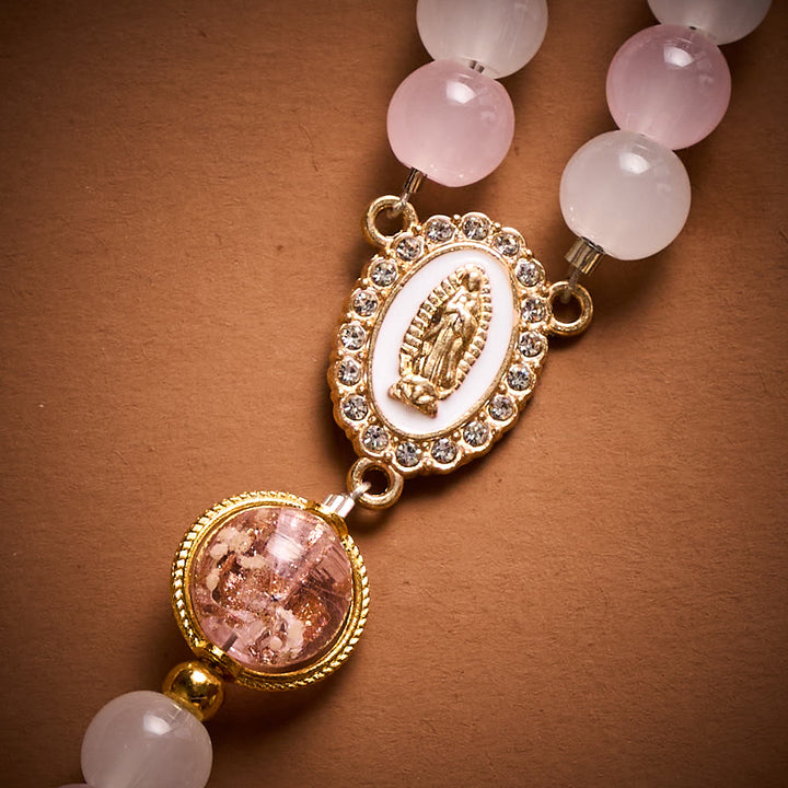 SolaceBeads Artistic Pink &amp; White Beaded Rosary: A Fusion of Colors &amp; Sacred Symbols - image 4