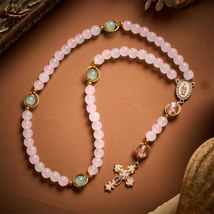 SolaceBeads Artistic Pink &amp; White Beaded Rosary: A Fusion of Colors &amp; Sacred Symbols - image 6