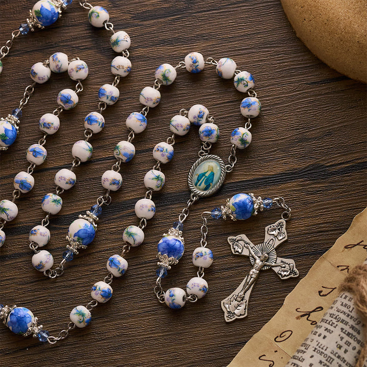 SolaceBeads Blue Floral Ceramic Rosary: Where Petals Bloom with Grace - image 0