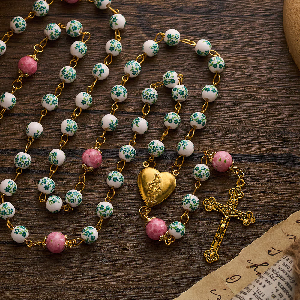 SolaceBeads Green &amp; Pink Floral Rosary – Handcrafted Beads for Divine Grace - Green&amp;Pink - image 0