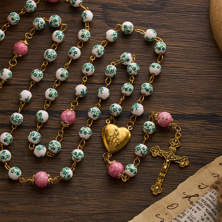 SolaceBeads Green &amp; Pink Floral Rosary – Handcrafted Beads for Divine Grace - Green&amp;Pink - image 0