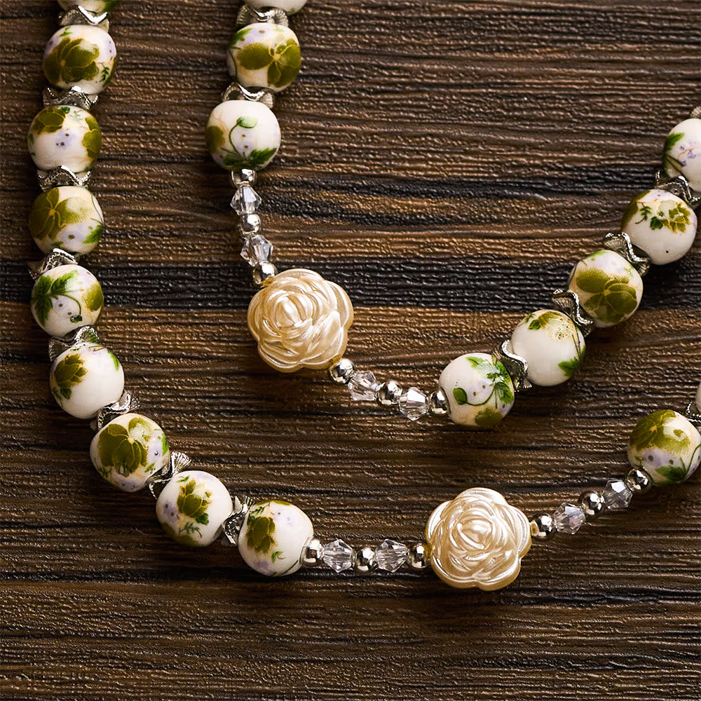 SolaceBeads Green Floral Ceramic Rosary with Rose Beads, Praying Hands &amp; Cross Charms - image 5