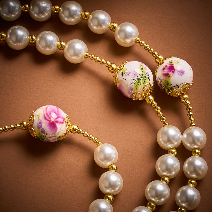 SolaceBeads White Pearls &amp; Pink Floral Ceramic Beads Rosary with Guadalupe: Petals of Grace - image 4