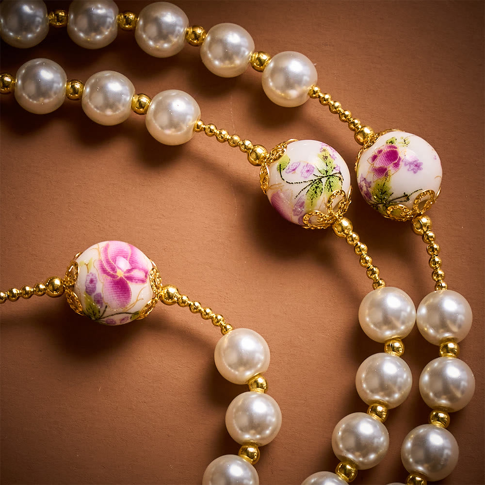 SolaceBeads White Pearls &amp; Pink Floral Ceramic Beads Rosary with Guadalupe: Petals of Grace - image 4