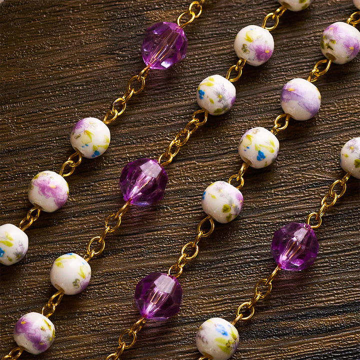 SolaceBeads Purple Lavender Floral Ceramic &amp; Amethyst Rosary with Marian &amp; Cross Charms - image 4