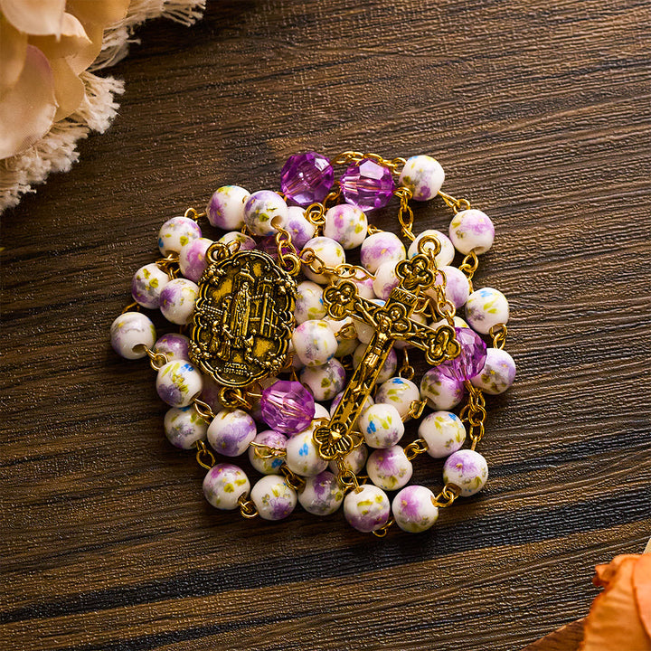 SolaceBeads Purple Lavender Floral Ceramic &amp; Amethyst Rosary with Marian &amp; Cross Charms - image 6