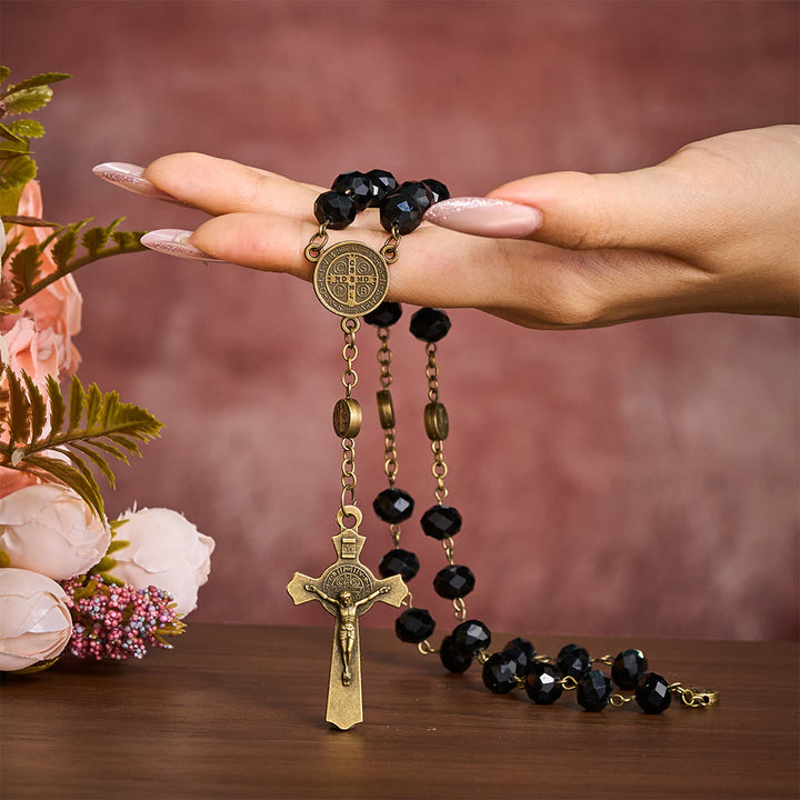 SolaceBeads St. Benedict Black Crystal Chaplet Rosary : Divine Protection &amp; Sacred Devotion - image 1