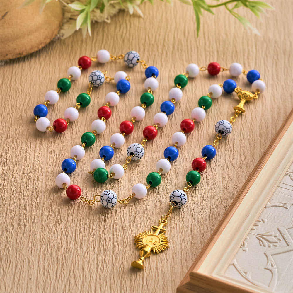 Solacebeads Colorful Sport Rosary: Faith In Every Goal - Soccer Ball Rosary With Holy Cup Accents  - image 3