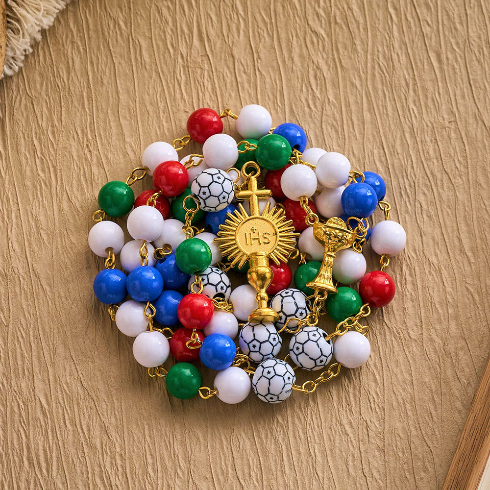 Solacebeads Colorful Sport Rosary: Faith In Every Goal - Soccer Ball Rosary With Holy Cup Accents  - image 2
