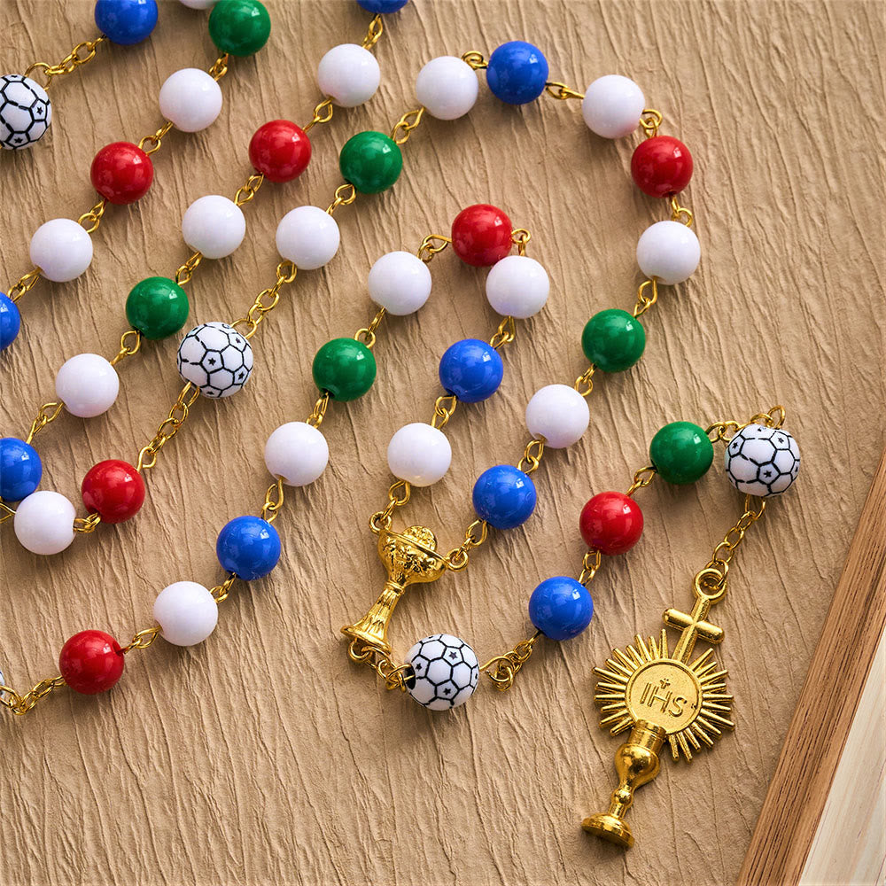 Solacebeads Colorful Sport Rosary: Faith In Every Goal - Soccer Ball Rosary With Holy Cup Accents  - Soccer Sport - image 0