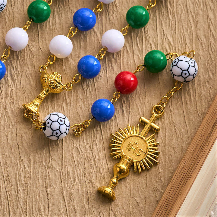 Solacebeads Colorful Sport Rosary: Faith In Every Goal - Soccer Ball Rosary With Holy Cup Accents  - image 4