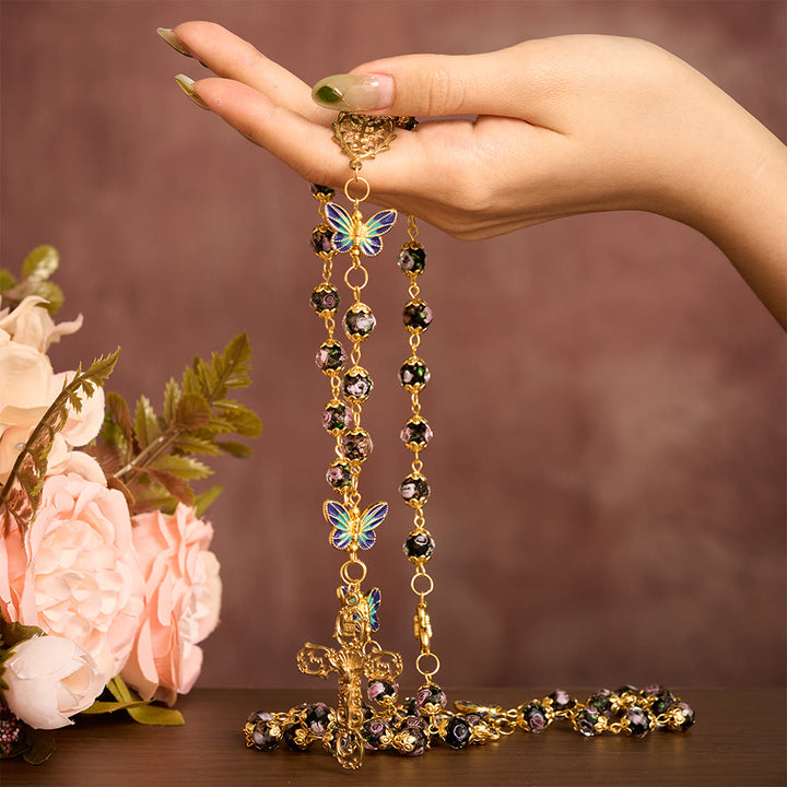 SolaceBeads Black Lampwork Floral Beads Rosary--The Radiant Grace Rosary: Hand-Blown Solace - image 1