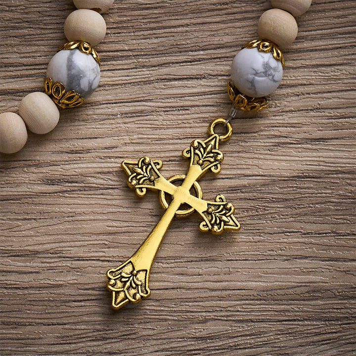 SolaceBeads Natural Wood Rosary with Howlite Accents, Marian Medal &amp; Cross Charms - image 5