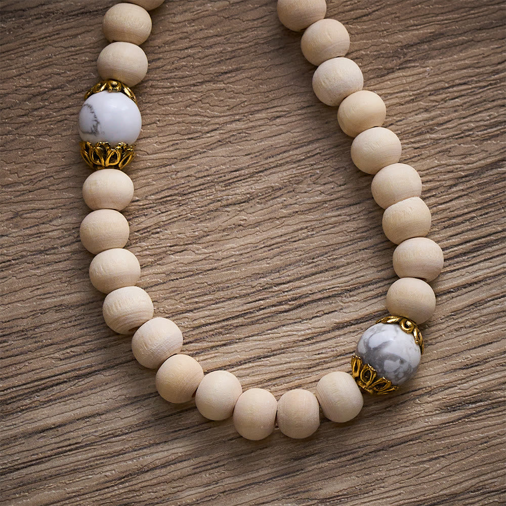 SolaceBeads Natural Wood Rosary with Howlite Accents, Marian Medal &amp; Cross Charms - image 3
