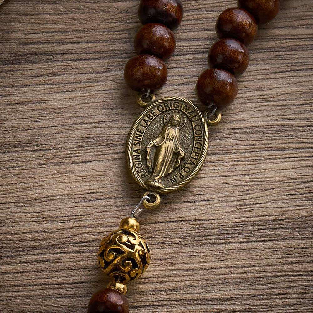 Solacebeads 15/20 Decade Maple Wood Rosary: Warm Devotion - Miraculous Medal &amp; Wooden Crucifix - image 3