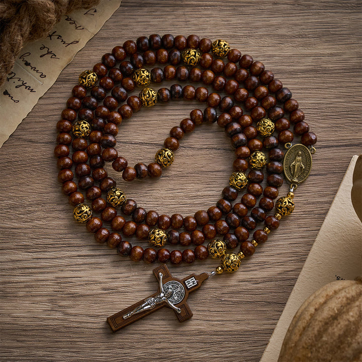 Solacebeads 15/20 Decade Maple Wood Rosary: Warm Devotion - Miraculous Medal &amp; Wooden Crucifix - 20 Decade - image 0