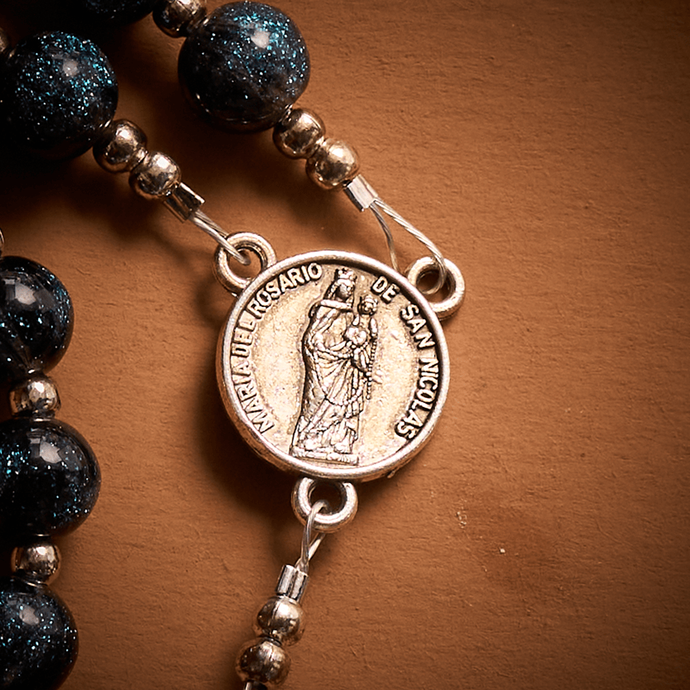 SolaceBeads Starry Cat Eye &amp; Amber Glass Beads Rosary: Starry Grace - San Nicolas Medal &amp; Crucifix - image 4