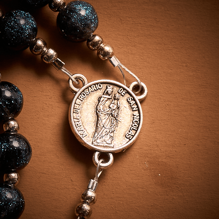 SolaceBeads Starry Cat Eye &amp; Amber Glass Beads Rosary: Starry Grace - San Nicolas Medal &amp; Crucifix - image 4