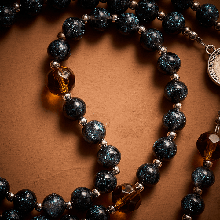 SolaceBeads Starry Cat Eye &amp; Amber Glass Beads Rosary: Starry Grace - San Nicolas Medal &amp; Crucifix - image 2