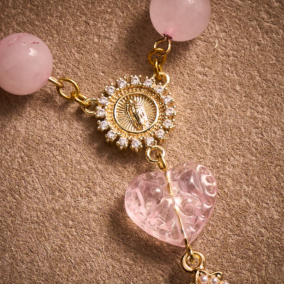 SolaceBeads Artisan Rose Quartz Pocket Rosary: Soft Pink Beads with Sacred Cross &amp; Marian Accents - image 4