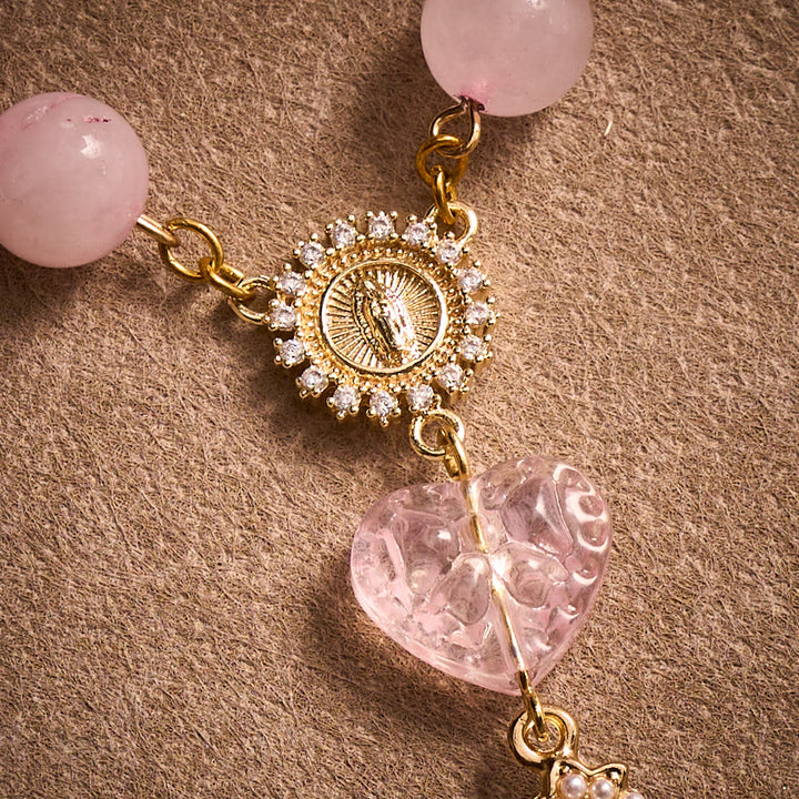 SolaceBeads Artisan Rose Quartz Pocket Rosary: Soft Pink Beads with Sacred Cross &amp; Marian Accents - image 4
