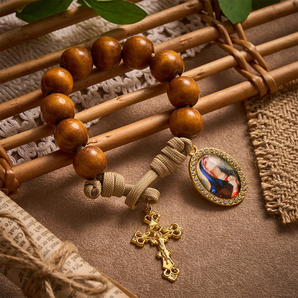 SolaceBeads Maple Wood Pocket Rosary: Sacred Sorrow - With Virgin Mary Medal &amp; Gold Crucifix - image 0
